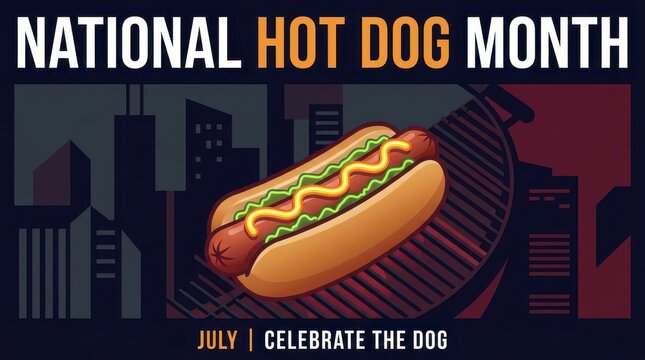 Retro hot dog with relish on pixel city background