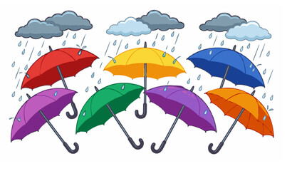 Open Umbrella Set to Protect from Rain – Colorful Vector Illustration Collection © Anzuara