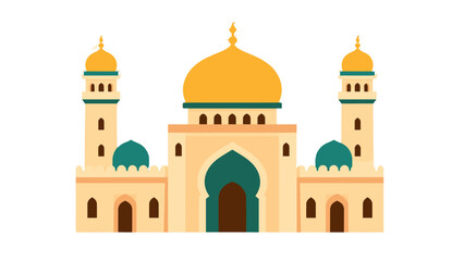 Cartoon mosque building icon with domes and minarets © Alan