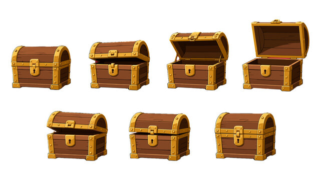 Wooden treasure chest opening and closing animation sequence
