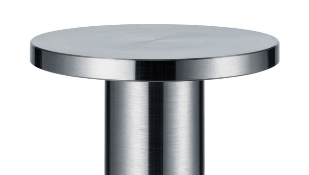 Brushed metal cylinder with flat circular top, isolated on transparent background