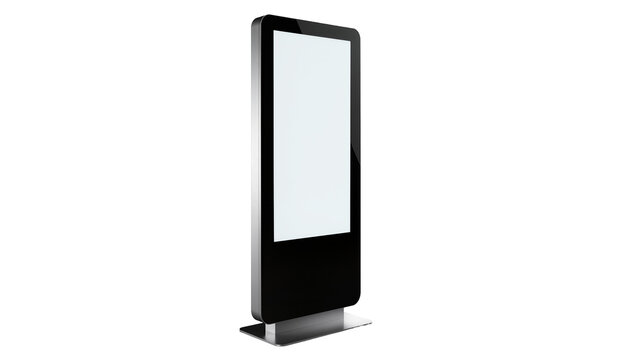 Tall black digital display screen with blank white panel, isolated on transparent background