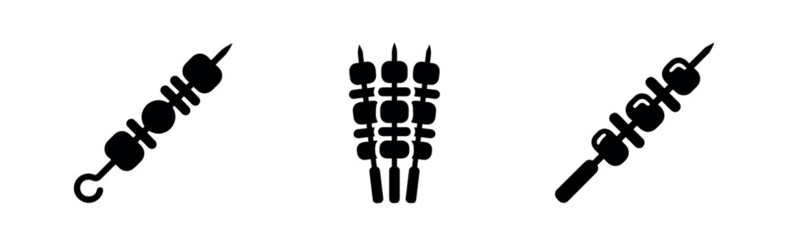 Skewer and shish kebab icons set. Barbecue, grill, food, and cooking symbols. Vector illustration.