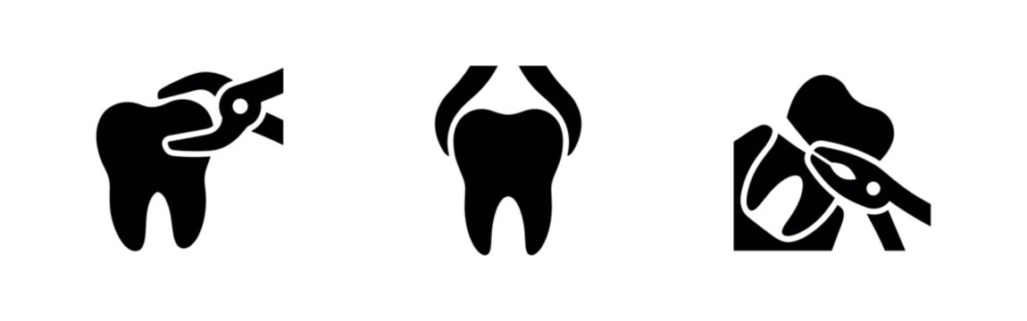 Tooth extraction and dental pliers icons representing professional dental procedures
