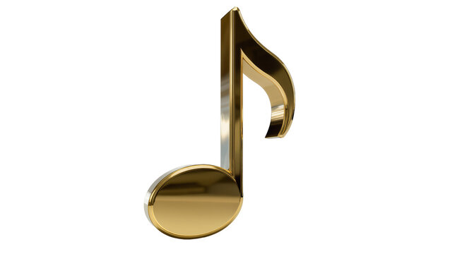 Shiny golden eighth note symbol, isolated on transparent background