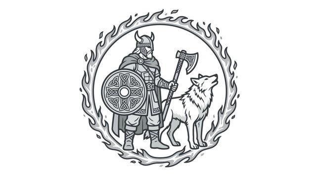 Viking warrior with shield and axe.