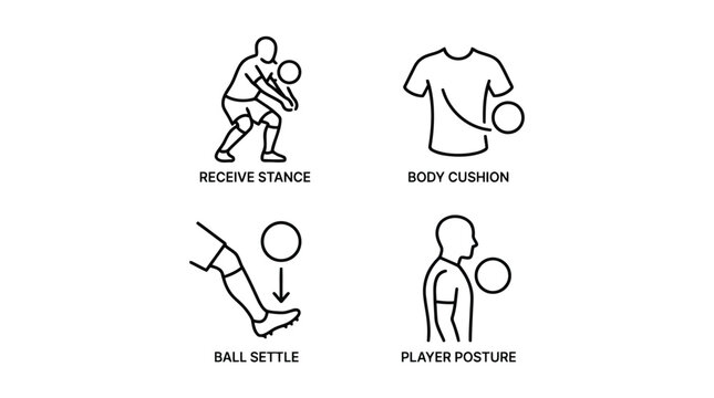 Football player body movement and ball control posture outline icons set for training guide