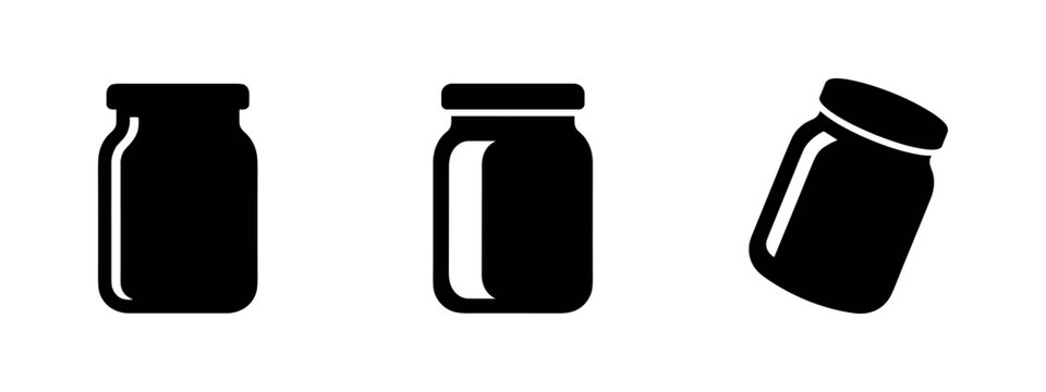 Glass jar icons set. Food storage container symbols for kitchen, canning, and home preservation.
