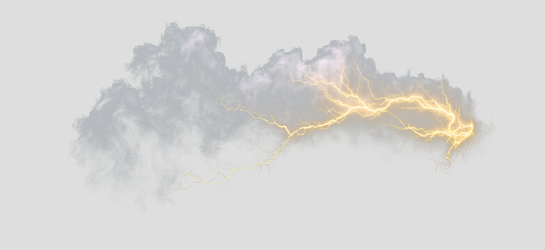 Intense Yellow Thunderbolt with Grey Smoke and Electric Sparks PNG