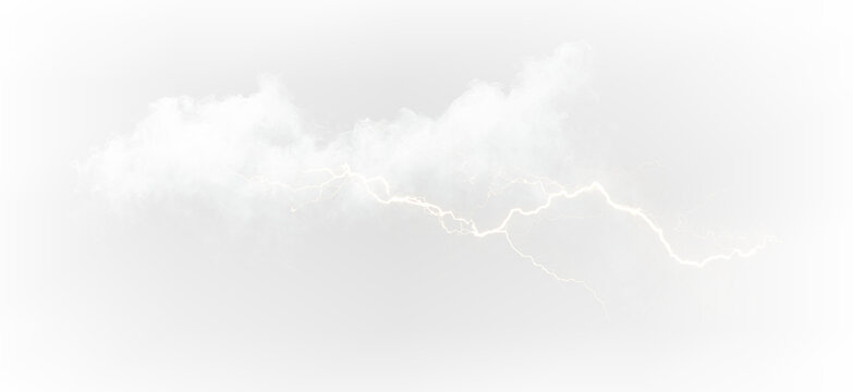 Powerful Yellow Lightning Flash Surrounded by Wispy Smoke PNG