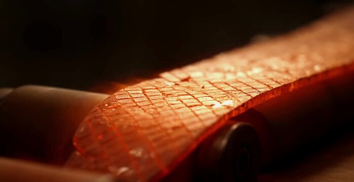 Close up view of red woven fabric texture detailed material surface pattern and textile closeup