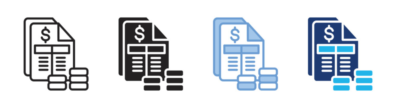 Balance sheet icon set multiple style collection