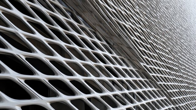 Abstract architectural facade with a repeating, organic mesh pattern