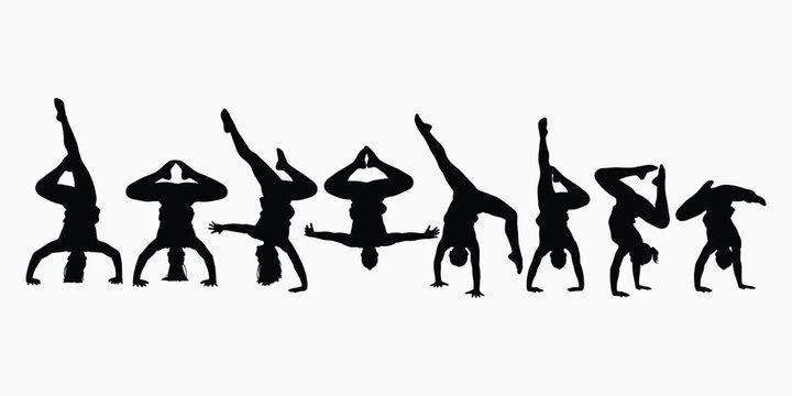 Dynamic black silhouettes of soccer players in various action poses like kicking, dribbling, running, and shooting isolated on white background for sports design.