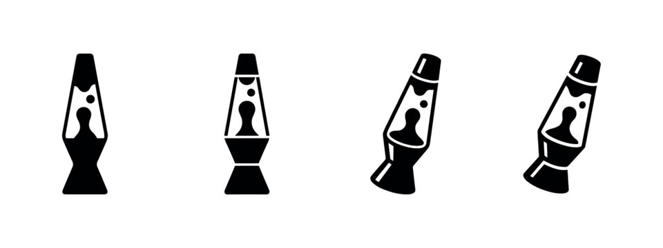 Lava lamp icons set. Retro, psychedelic, and decorative lamp symbols isolated on white background.