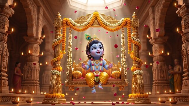 Baby Krishna Golden Swing &ndash; Palna Utsav