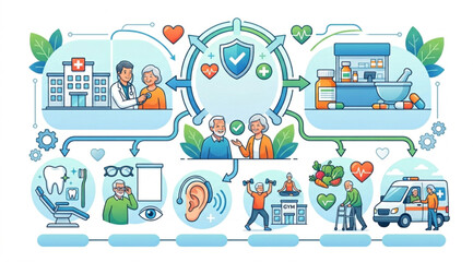 Naklejka premium Medicare Advantage Plans infographic for seniors and elderly healthcare 