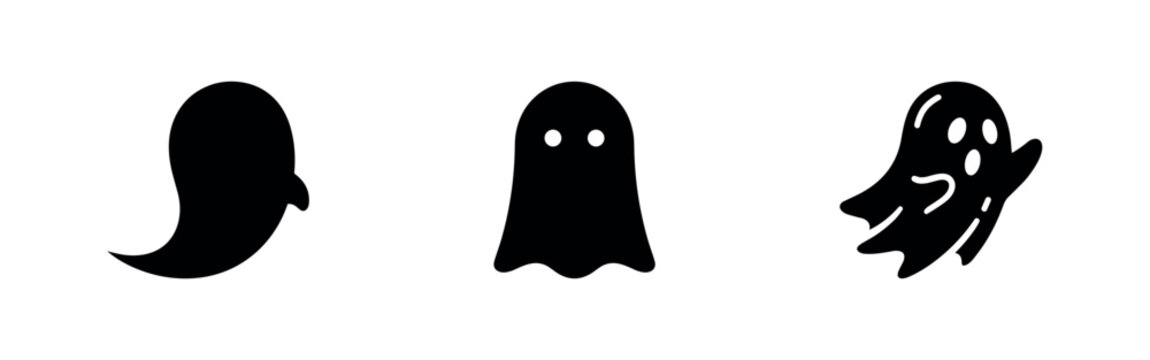 Cute ghost halloween icon set, spooky spirits isolated on white background.