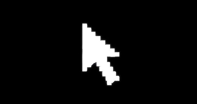 Pixel mouse cursor pointer on black background, retro user interface animation
