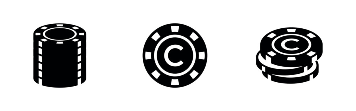Copyright Poker Chip Icon Set - Intellectual Property Casino Token Symbols