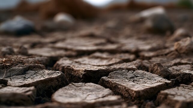 A high  photograph capturing a clean cracked dry soil landscape with geometric patterns radiating peaceful lines