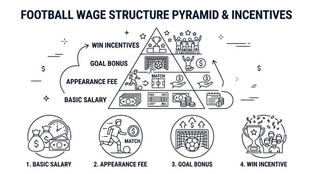 Football wage structure pyramid and incentive breakdown infographic