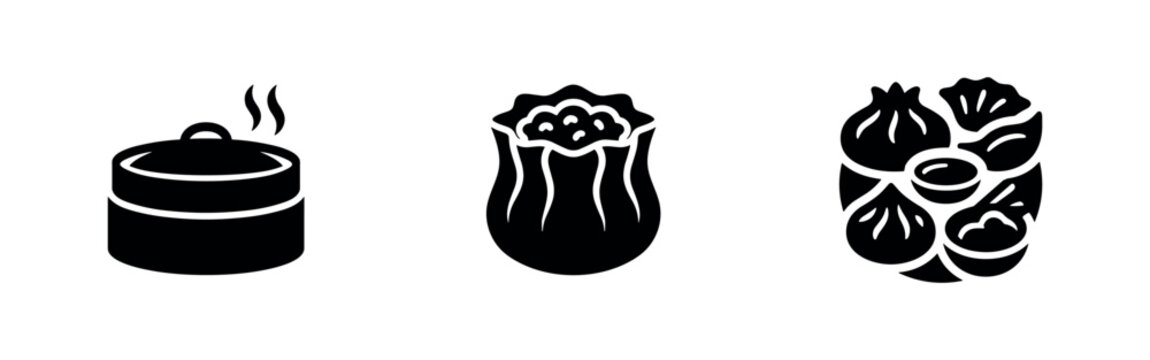 Dim Sum and Dumpling Icons Set - Traditional Asian Food Symbols and Steamed Delicacies Graphics