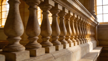 Fototapeta premium entablature. Classical architecture cornice featuring conical guttae details under soft window light. real-estate listings.