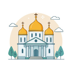 Fototapeta premium Flat illustration of an orthodox church with golden domes