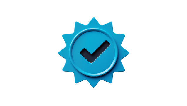 Blue verified checkmark badge with starburst shape, isolated on transparent background