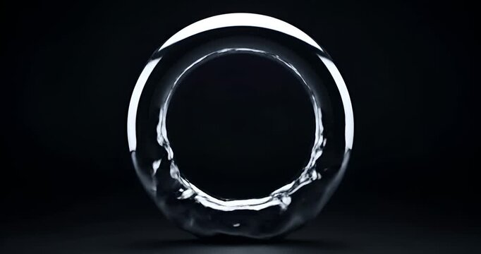 Water Vortex Swirling in Slow Motion, Clean Liquid Circle Isolated on Black Background
