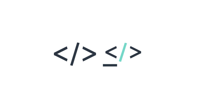 Code symbols on white background.
