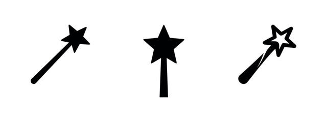 Three black magic wand icons on white background © Lili