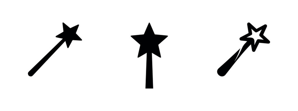 Three black magic wand icons on white background