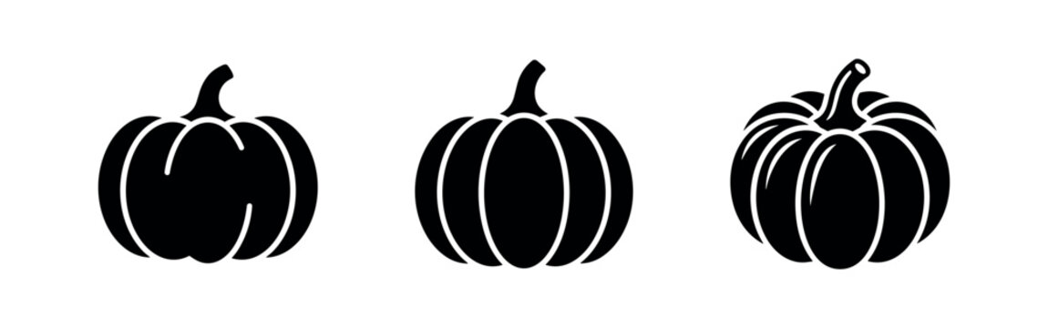 Three pumpkin icons in black silhouette on a white background