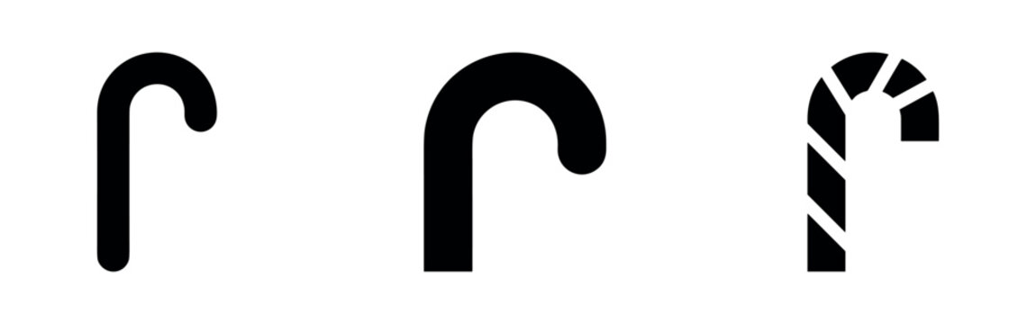 Three black icons of candy canes with different designs.