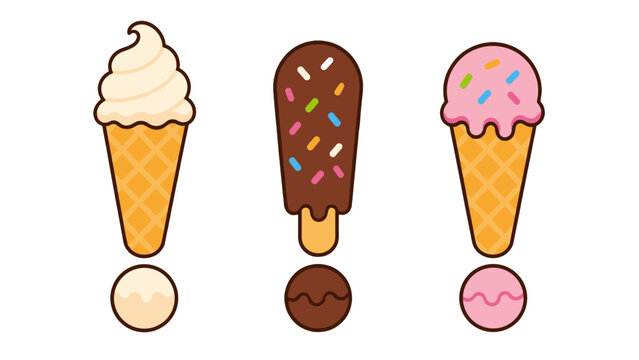 Ice cream exclamation mark alphabet set in cute vector style