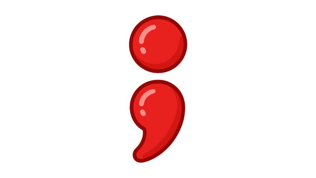Glossy red semicolon punctuation mark cartoon vector icon