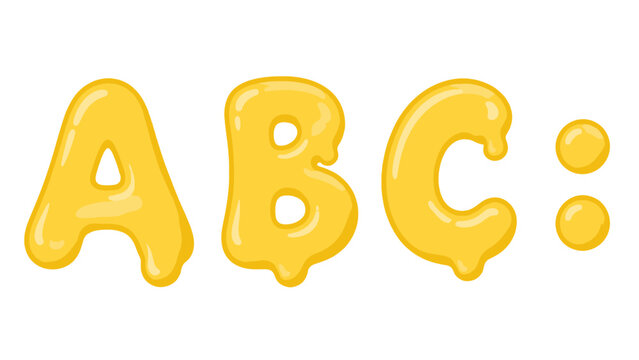Glossy yellow sauce alphabet letters ABC with colon symbol