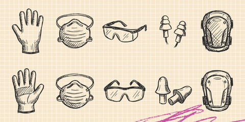 Hand drawn vintage black ink scribble doodle vector set of home interior furniture space astronomy medical and beach items © Broke Stoke