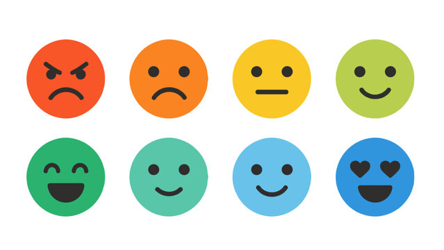 Colorful emoji feedback scale with eight satisfaction faces