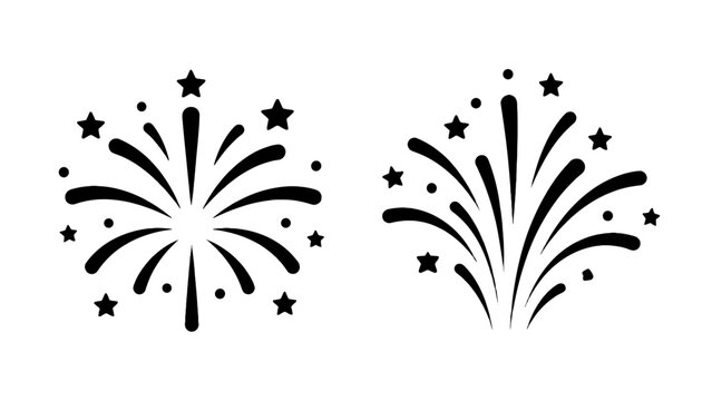 Black firework burst icons with stars in simple vector style