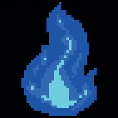 Fototapeta premium Blue gas or fire flame pixel art vector icon, cartoon 8 bit video game painted burning bonfire, fuel ignition effect