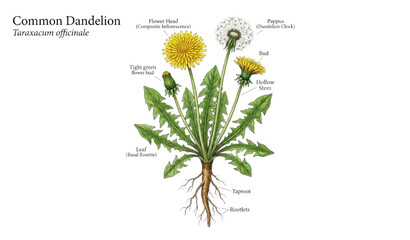 Common Dandelion Taraxacum Officinale Botanical Illustration © Ziten