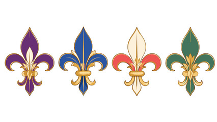 Set of ornate fleur de lis symbols in four color variations © Mark