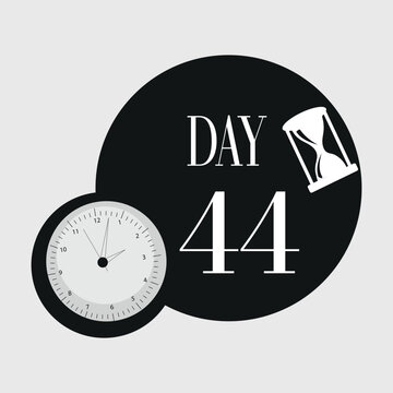 Day 44 minimalist daily task tracker emblem featuring clock and timer