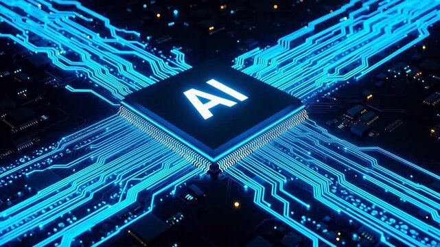 AI chip with glowing circuitry
