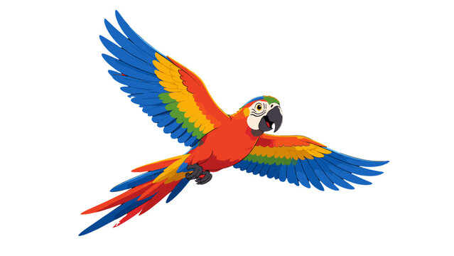 Colorful macaw parrot flying with wings spread vector illustration