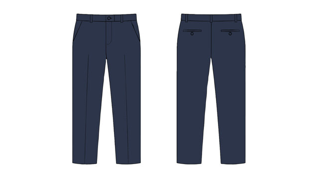 Front and back view of blue men's formal pants vector
