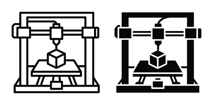 3d printer icons in black and white Vector